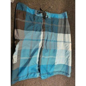 Vans Mens Boardshorts Blue Swimwear Striped Size 36 Side Pocket Unlined